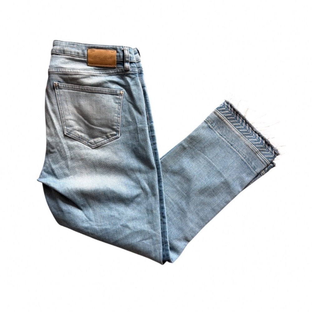 Mos Mosh Naomi Burn Jeans Womens 31 Blue Light Wash Embroidered Raw Hem MRK103‎